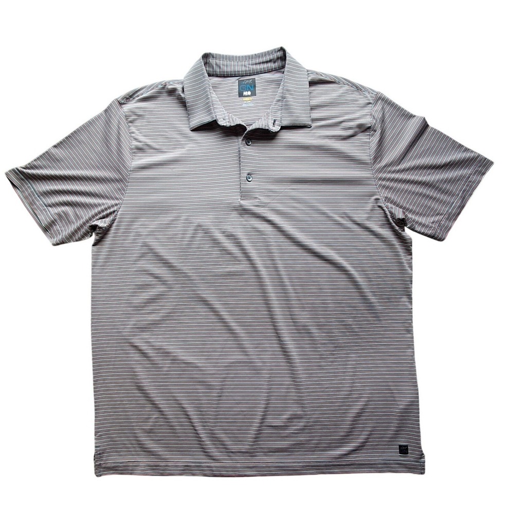 Greg Norman ML75 Stretch Mens XL Golf Polo Shirt Play Dry Striped Peach Gray